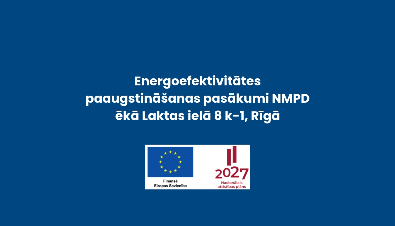 Projekta nosaukums un logo uz zila fona