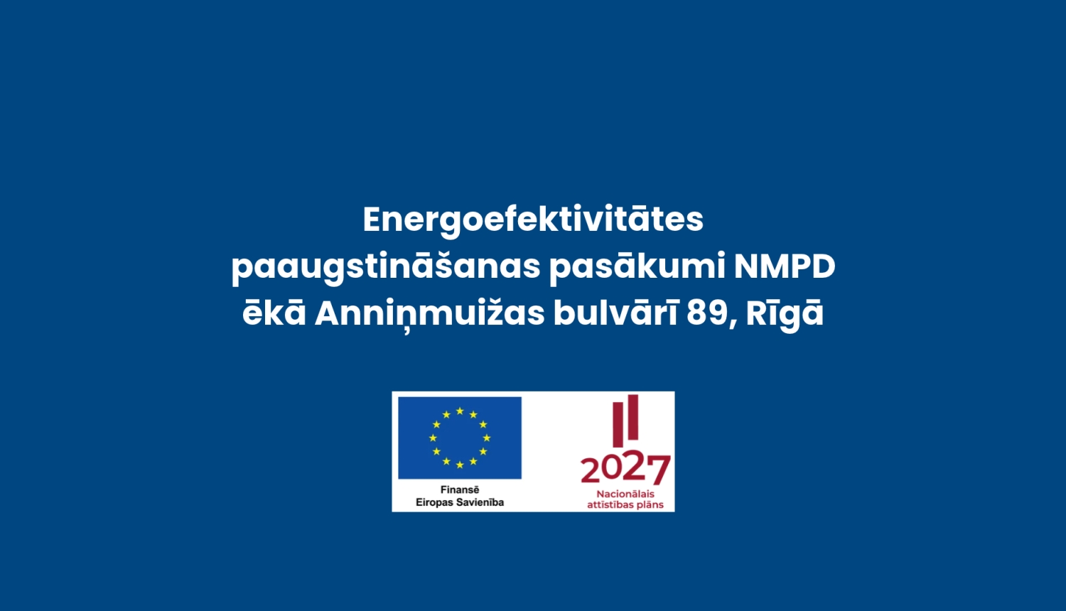 Projekta nosaukums un logo uz zila fona
