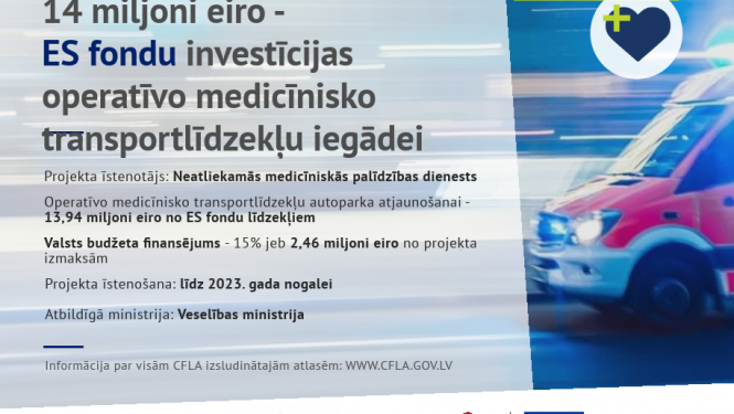 14 miljoni eiro - ES fondu investīcijas operatīvo medicīnisko auto iegādei