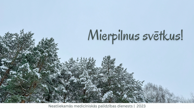 Apsniguši koki un zilas debesis. Novēlējums - mierpilnus svētkus!