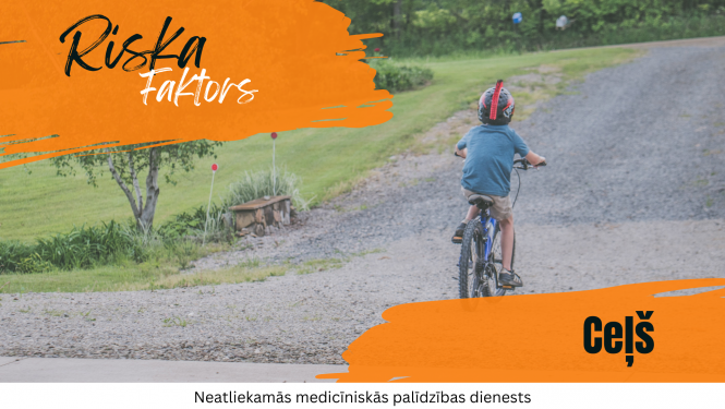 Riska Faktors - ceļš - fonā bērns brauc ar velosipēdu