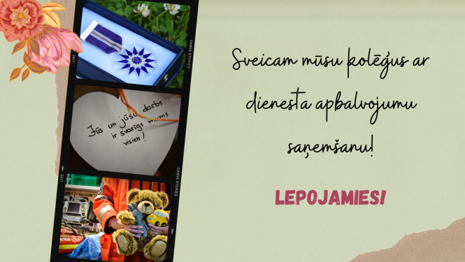 ordenis, lācītis mediķim rokās,sirds un apsveikuma teksts