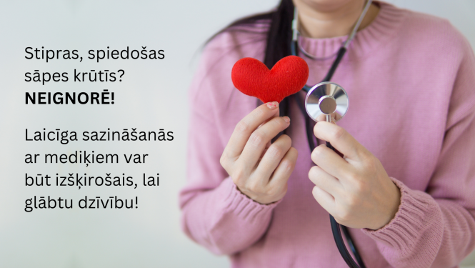 Vizuālis - Stipras sāpes krūtīs? Neignorē! Laicīga sazināšanās ar mediķiem var būt izšķiroša, lai glābtu dzīvību