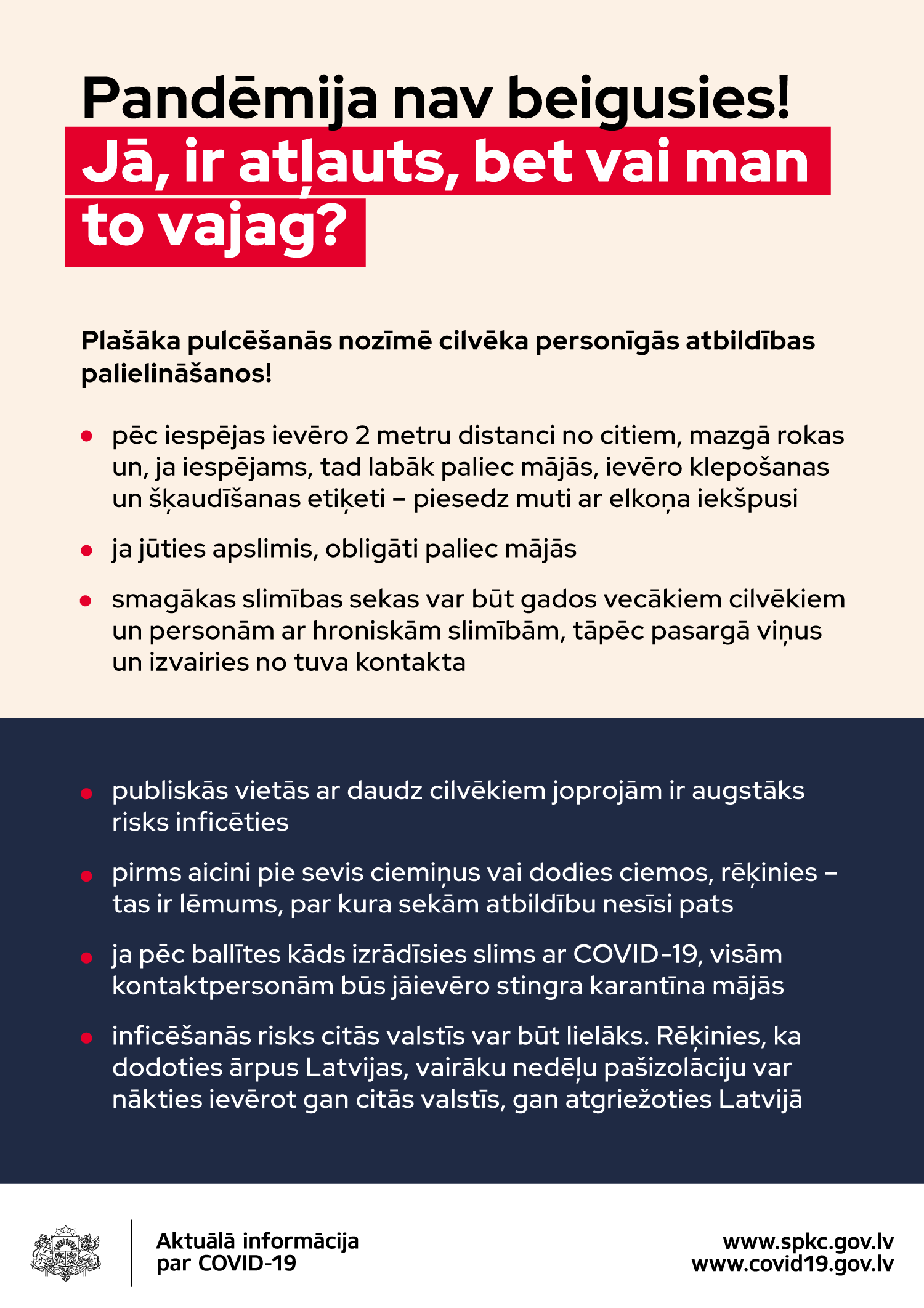 infografika par piesardzību pandēmijas laikā